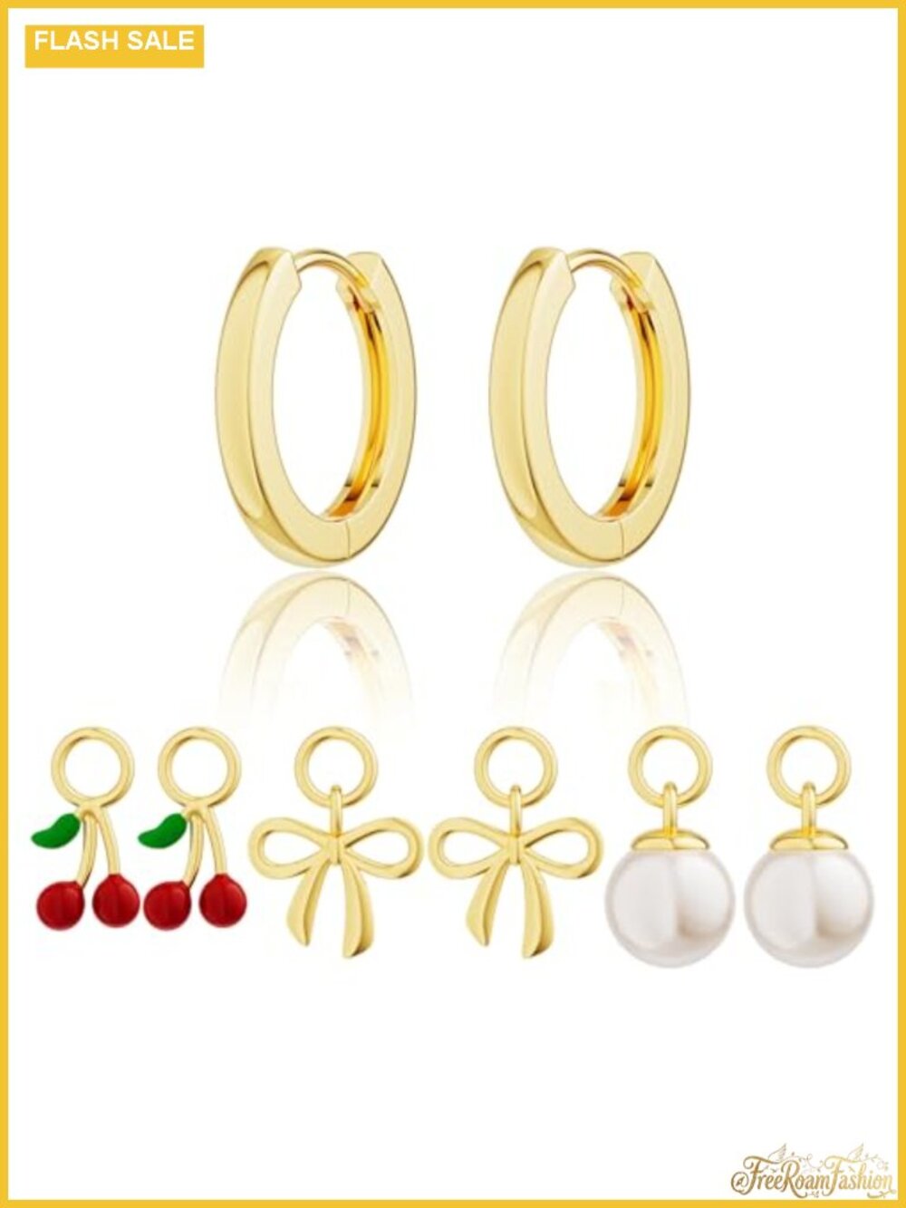 14K Gold Plated Huggie Hoop Earrings with 3 Interchangeable Charms Set for Women